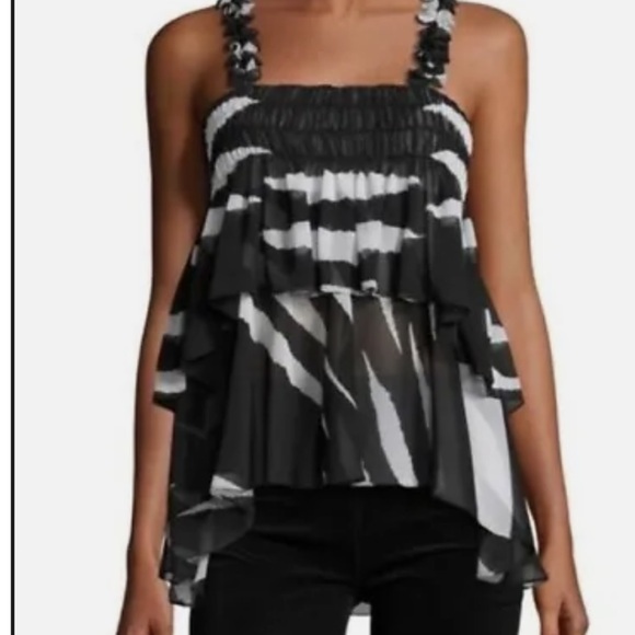 Tory Burch black and white spaghetti strap layered top size 0 - Picture 1 of 9